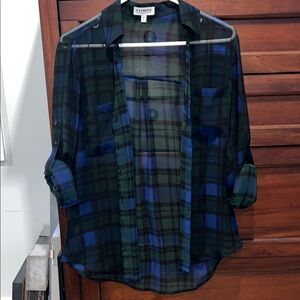 Express Sheer Plaid Shirt in Blue and Green